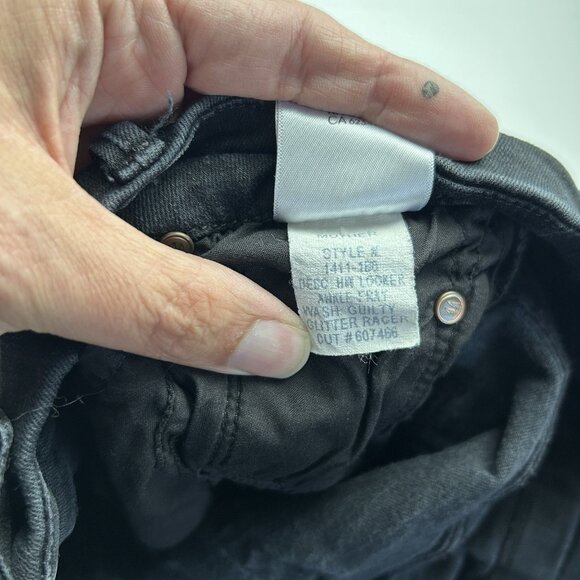 Mother High Waisted Looker Ankle Fray Black Guilty Glitter Racer Stripe Jeans 26 - Picture 12 of 16